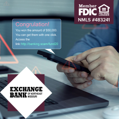 Man in front of laptop holding a cellphone that has a scam text popping up above it